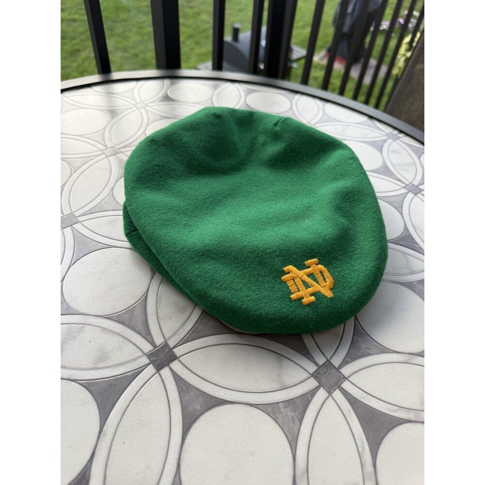 Vintage Shandon Notre Dame ND Irish Wool Flat Cap Green Gold Size 7 1/2 Ireland